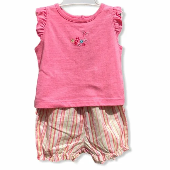 NWT 24 Month Embroidered Flower Butterfly Tee Striped Panty Toddler Infant Girls - Picture 1 of 10